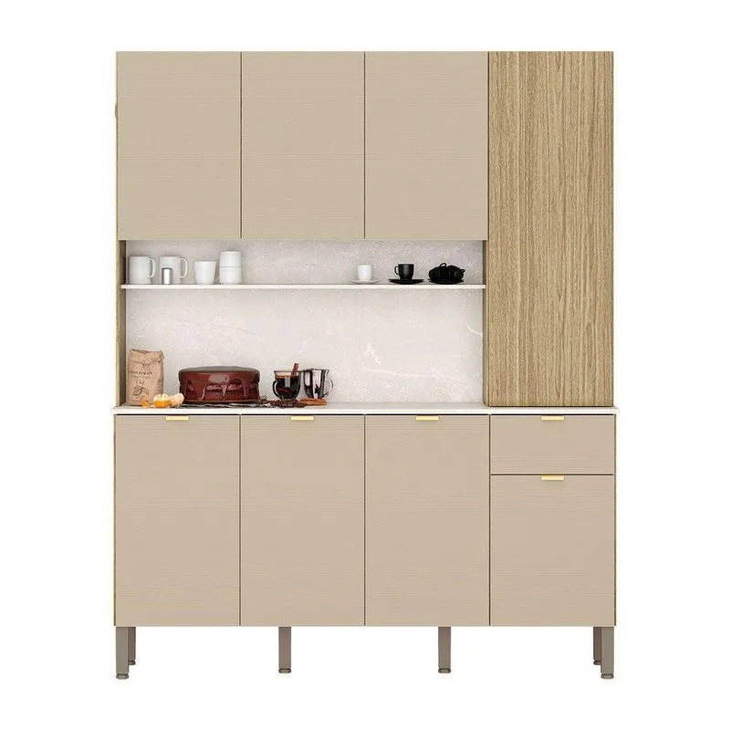 Armário De Cozinha Compacta 8 Portas E 1 Gaveta 161cm Dacar Freijó-vanilla - Pallazio