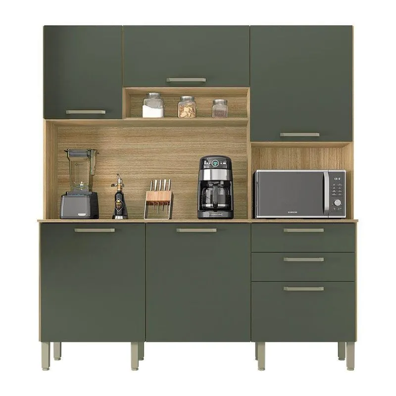 Armário De Cozinha Compacta 6 Portas E 2 Gavetas 180cm Dali Freijó-real - Pallazio