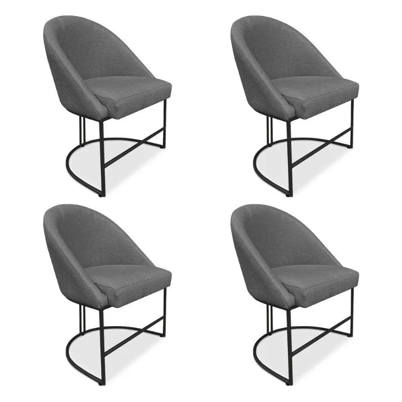 Kit 04 Cadeiras Poltrona De Jantar Bela Linho Grafite Base Metálica Industrial Preto - Pallazio