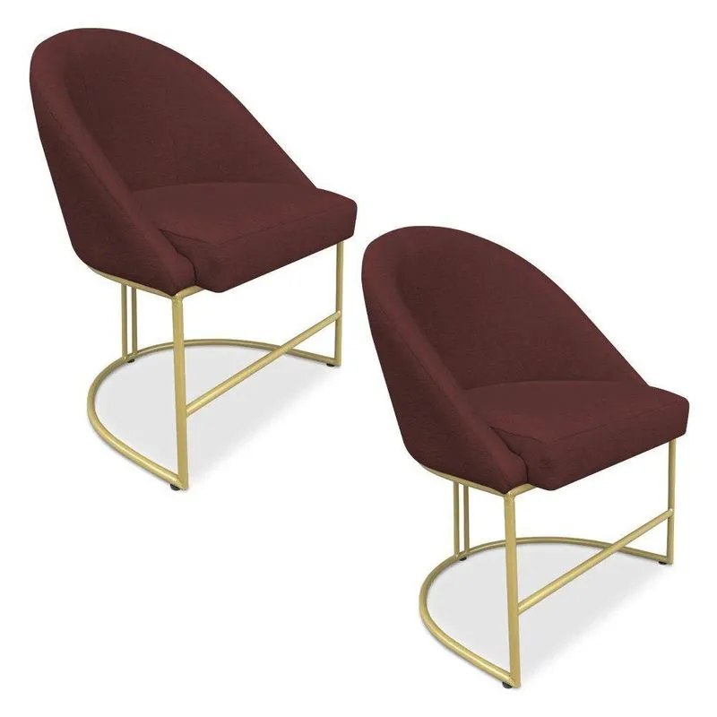 Kit 02 Cadeiras Poltrona De Jantar Bela Suede Marsala Base Metálica Industrial Dourado - Pallazio