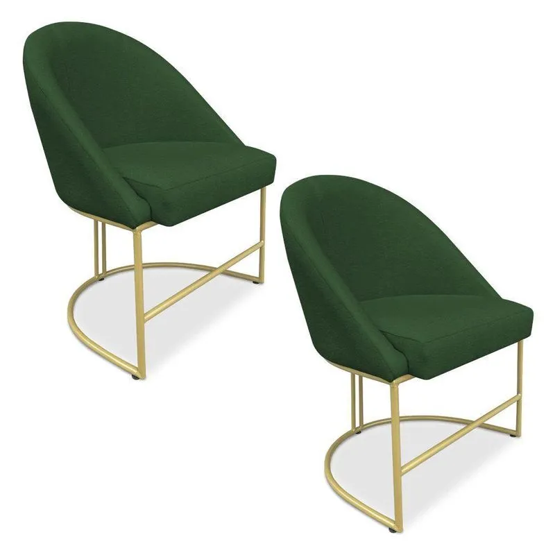 Kit 02 Cadeiras Poltrona De Jantar Bela Suede Verde Base Metálica Industrial Dourado - Pallazio