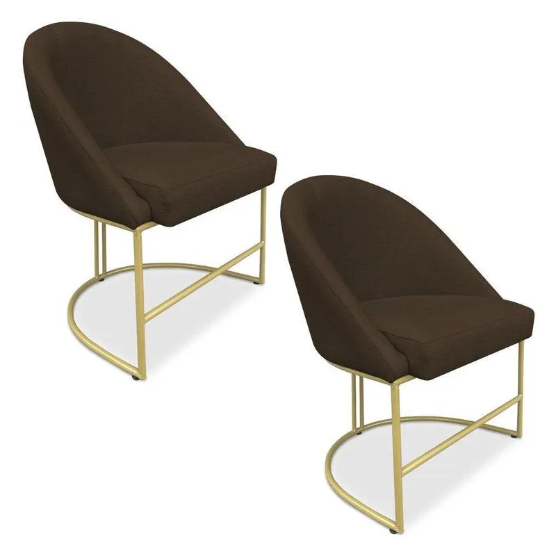 Kit 02 Cadeiras Poltrona De Jantar Bela Suede Base Metálica Industrial Dourado - Pallazio Marrom