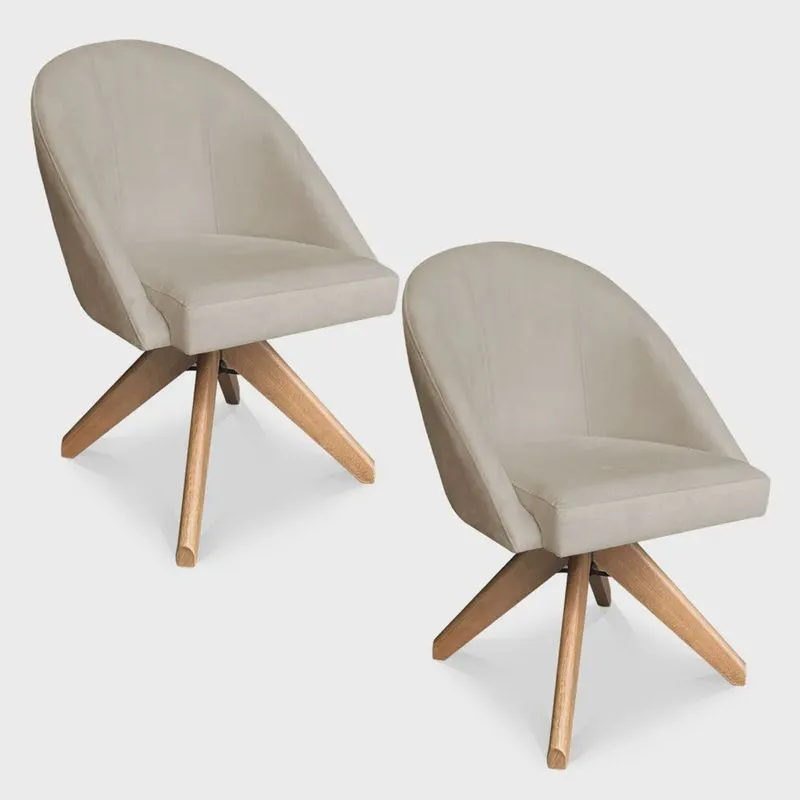 Kit 02 Poltronas Cadeira Giratória Bela Suede Base de Madeira - Pallazio