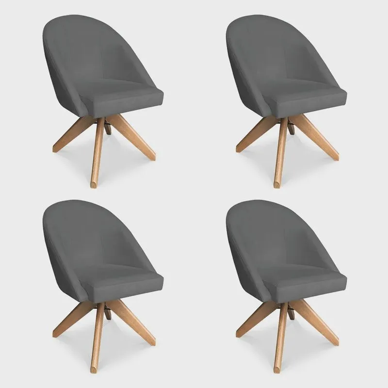 Kit 04 Poltronas Cadeira Giratória Bela Suede Base de Madeira - Pallazio
