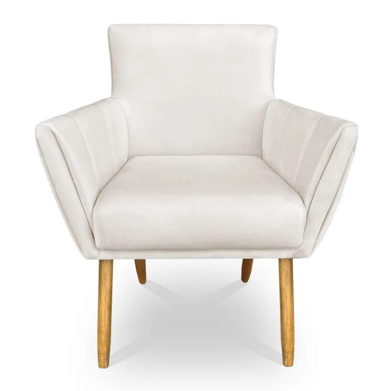 Poltrona Decorativa Leticia Suede Bege Pés Palito Castanho - Pallazio