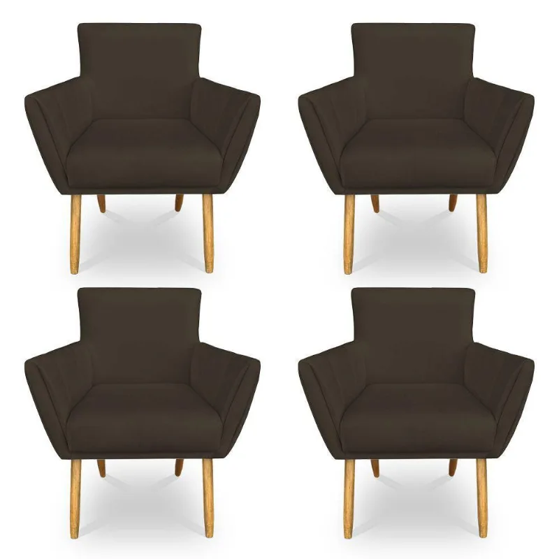 Kit 4 Poltronas Decorativa Leticia Suede Marrom Pés Palito Castanho - Pallazio