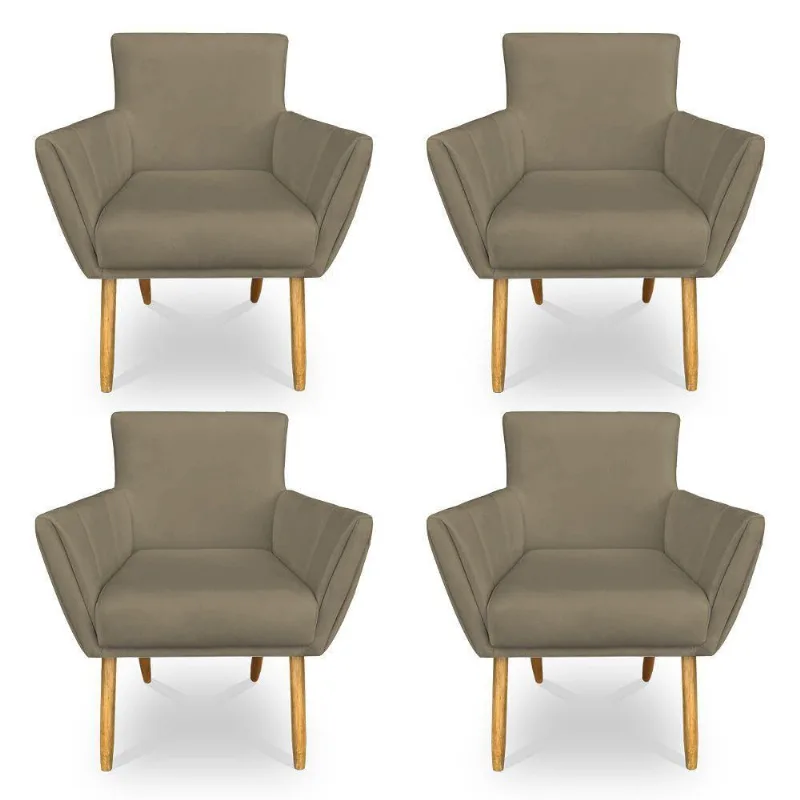 Kit 4 Poltronas Decorativa Leticia Suede Marrom Rato Pés Palito Castanho - Pallazio