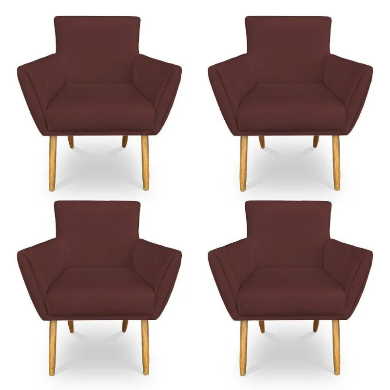 Kit 4 Poltronas Decorativa Leticia Suede Marsala Pés Palito Castanho - Pallazio