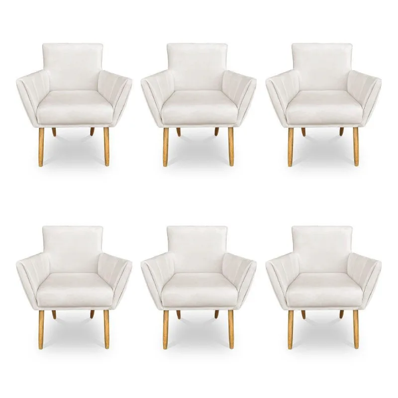 Kit 6 Poltronas Decorativa Leticia Suede Pés Palito Castanho - Pallazio Cor Marrom Rato