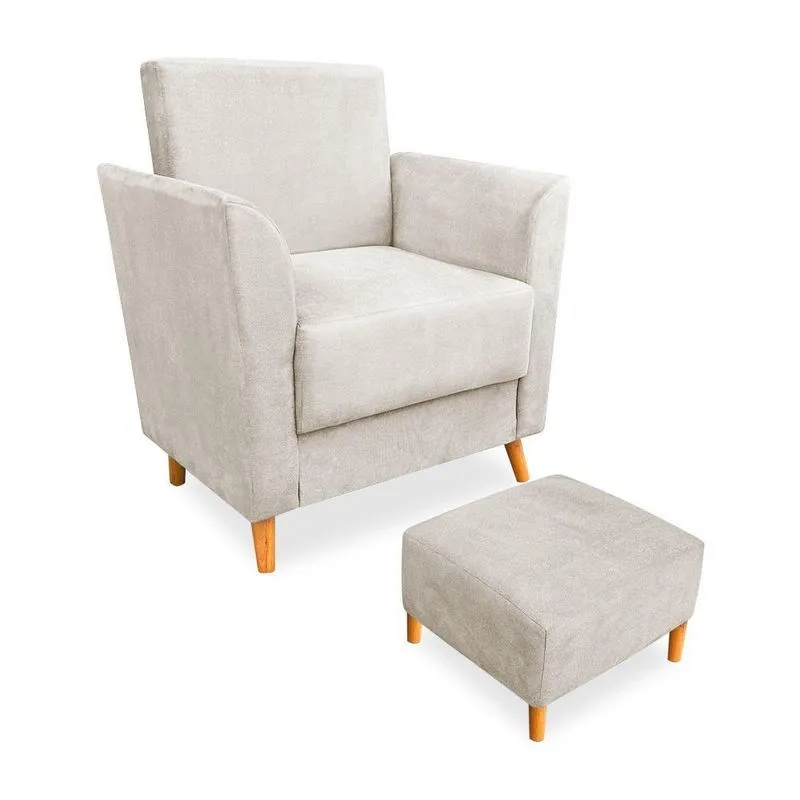 Poltrona De Amamentação Com Puff Flavia Suede Bege - Pallazio