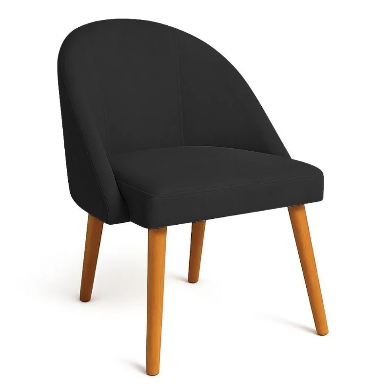 Cadeira Poltrona De Jantar Luna Suede Preto Pés Palito Castanho - Pallazio