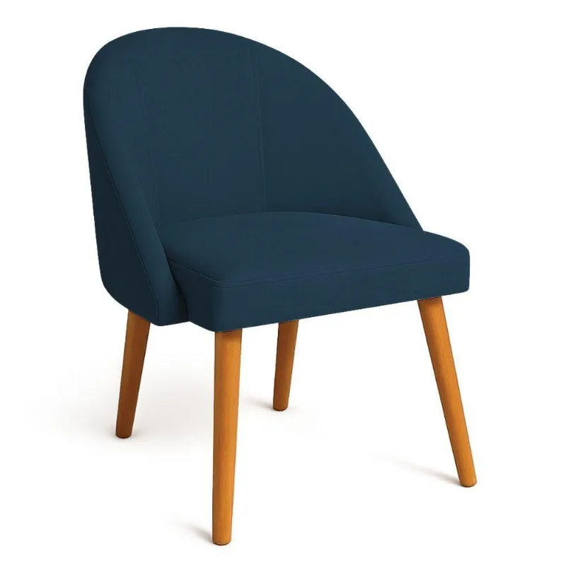 Cadeira Poltrona De Jantar Luna Suede Pés Palito Castanho - Pallazio Cor Azul Marinho