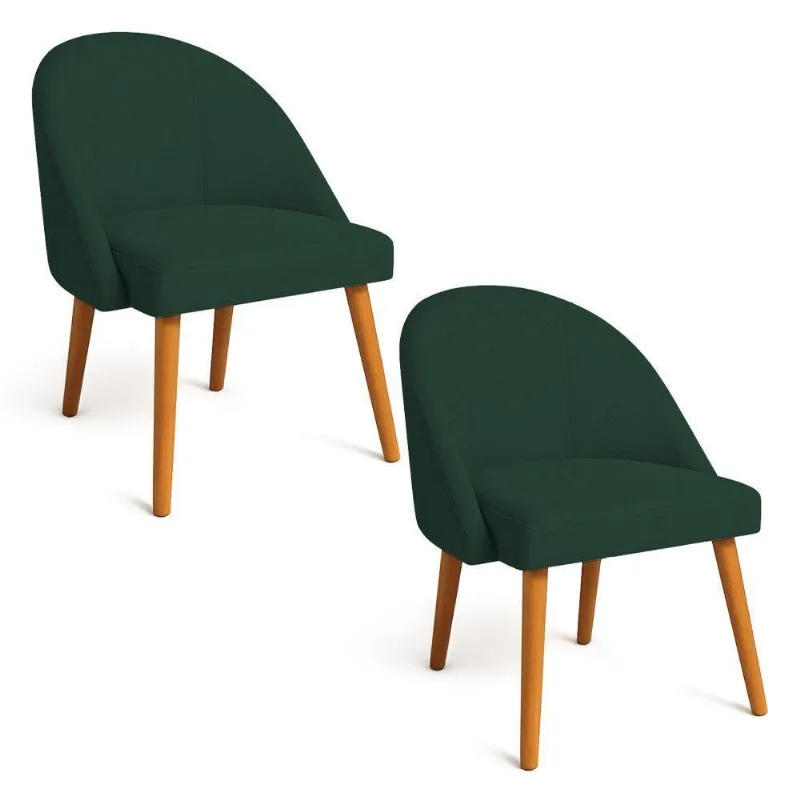 Kit 02 Cadeiras Poltrona De Jantar Luna Suede Verde Pés Palito Castanho - Pallazio