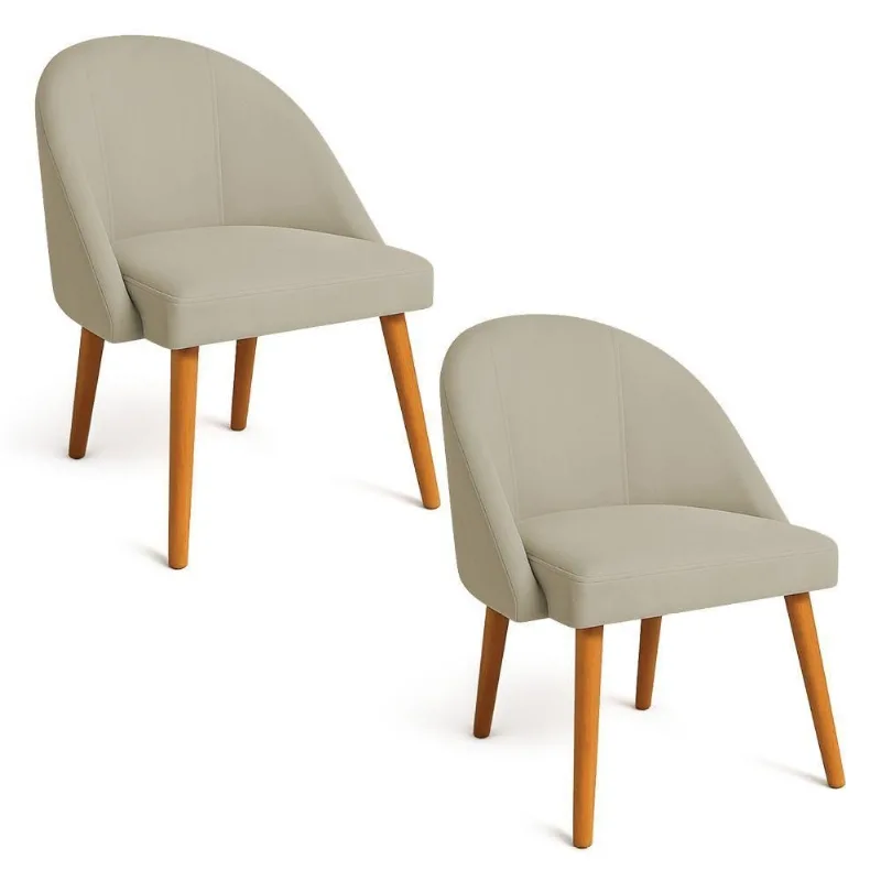 Kit 02 Cadeiras Poltrona De Jantar Luna Suede Pés Palito Castanho - Pallazio Cor Capuccino