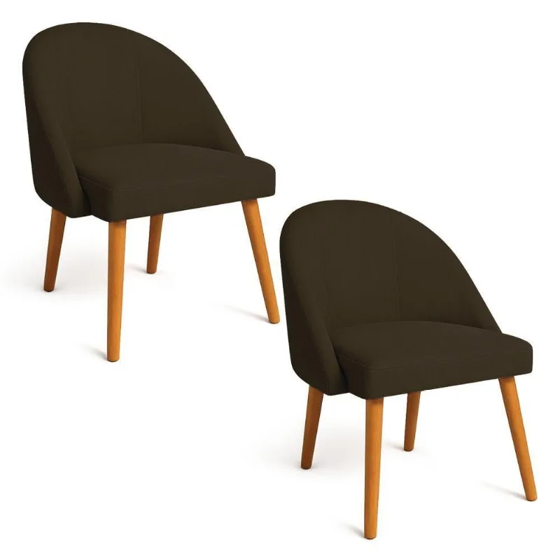 Kit 02 Cadeiras Poltrona De Jantar Luna Suede Pés Palito Castanho - Pallazio Cor Marrom