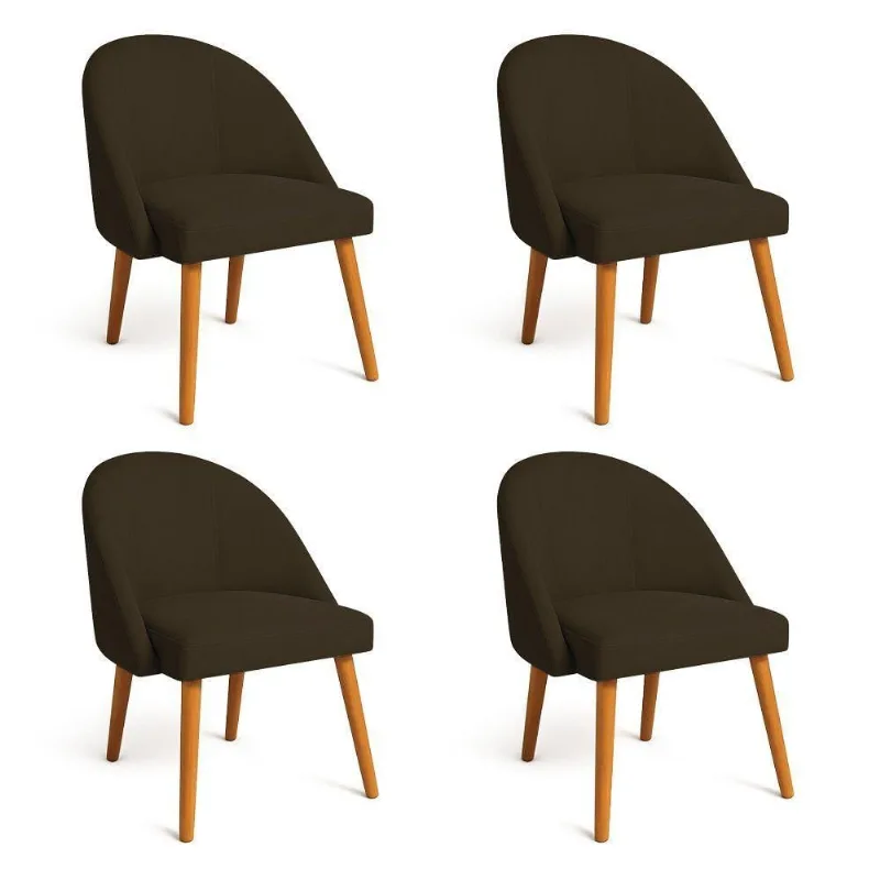 Kit 04 Cadeiras Poltrona De Jantar Luna Suede Marrom Pés Palito Castanho - Pallazio