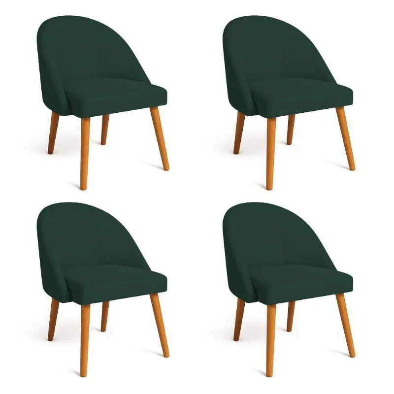 Kit 04 Cadeiras Poltrona De Jantar Luna Suede Verde Pés Palito Castanho - Pallazio