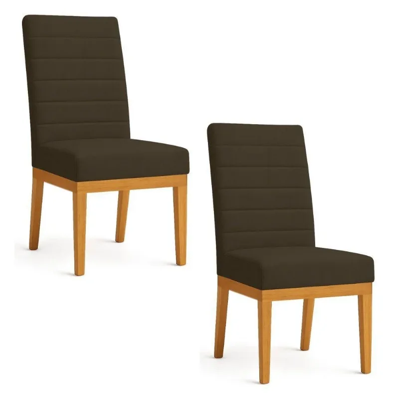 Kit 2 Cadeiras De Jantar Solana Suede Marrom Base De Madeira - Pallazio