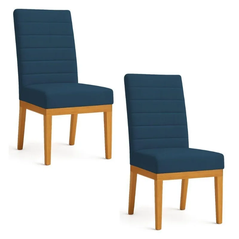 Kit 2 Cadeiras De Jantar Solana Suede Azul Marinho Base De Madeira - Pallazio