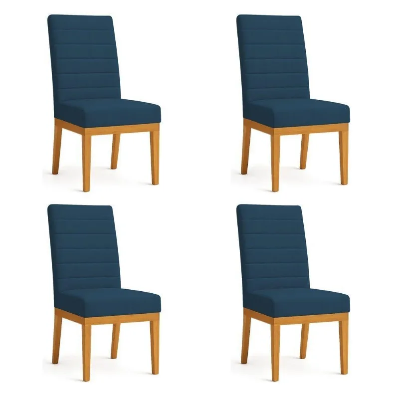 Kit 4 Cadeiras De Jantar Solana Suede Base De Madeira - Pallazio Cor Azul Marinho