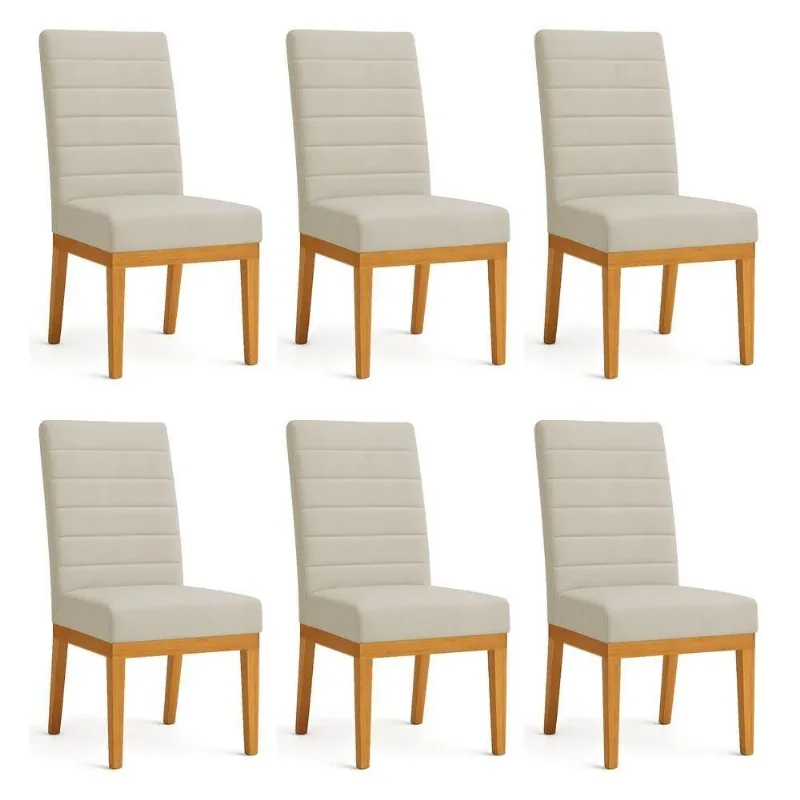 Kit 6 Cadeiras De Jantar Solana Suede Cappuccino Base De Madeira - Pallazio
