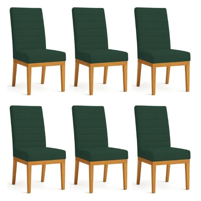 Kit 6 Cadeiras De Jantar Solana Suede Base De Madeira - Pallazio Cor Verde