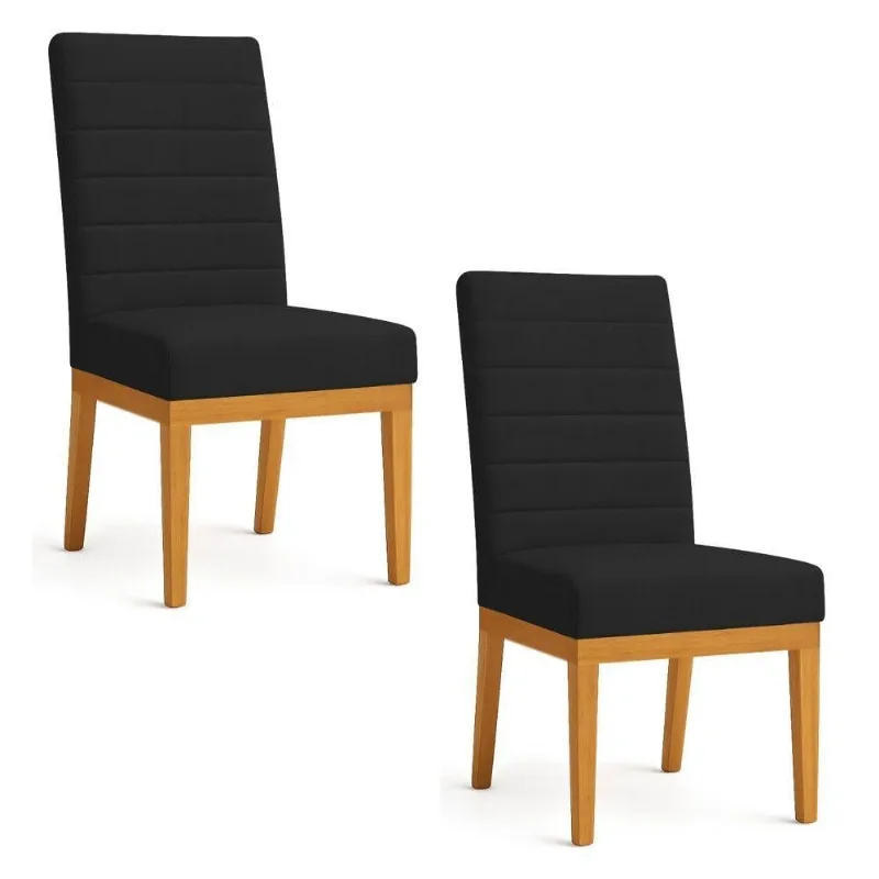 Kit 2 Cadeiras De Jantar Solana Veludo Base De Madeira - Pallazio Cor Preto