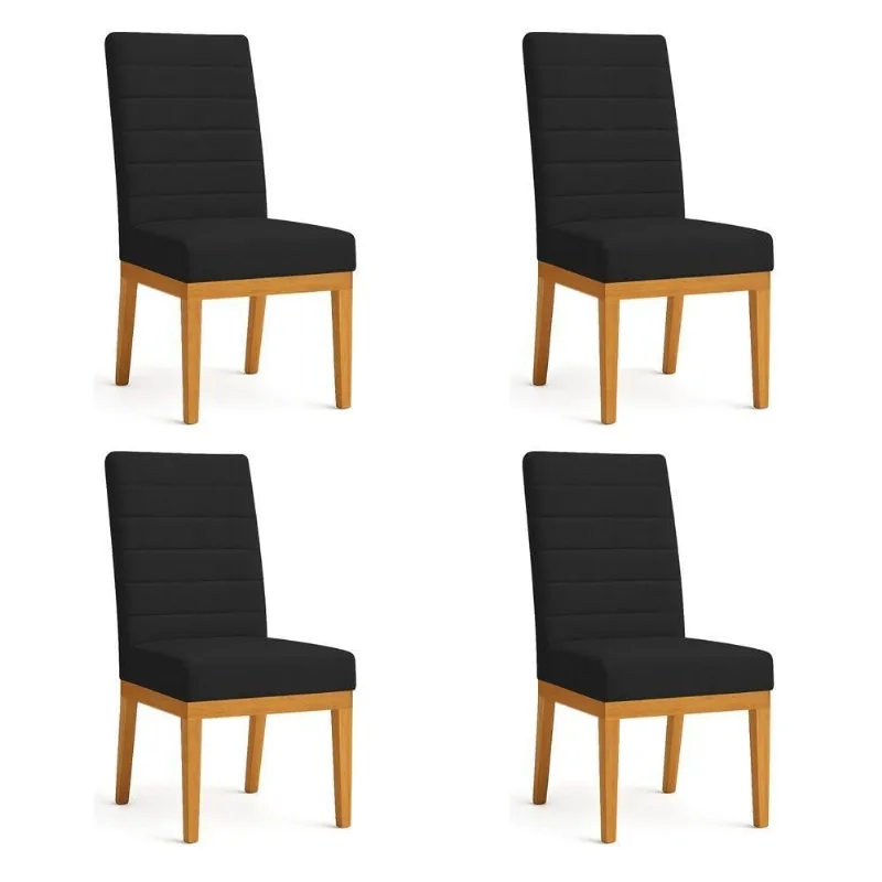 Kit 4 Cadeiras De Jantar Solana Veludo Preto Base De Madeira - Pallazio