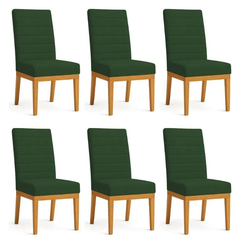 Kit 6 Cadeiras De Jantar Solana Veludo Base De Madeira - Pallazio Cor Verde