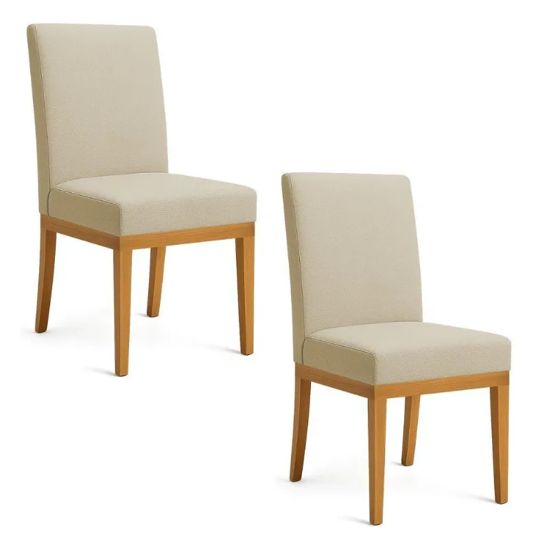 Kit 2 Cadeiras De Jantar Brisa Linho Dourado Base De Madeira - Pallazio