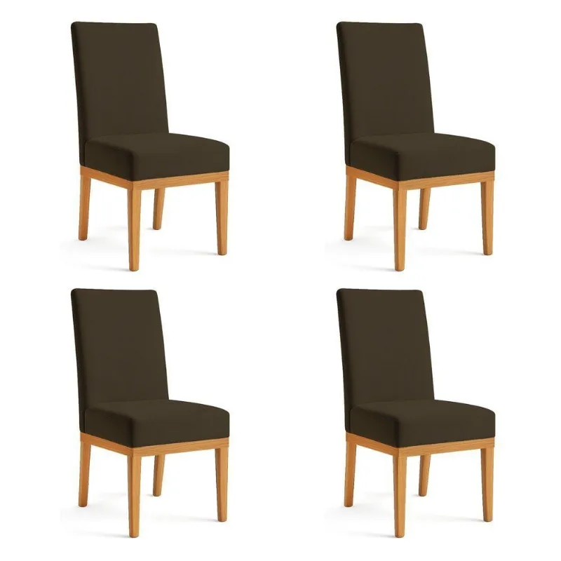 Kit 4 Cadeiras De Jantar Brisa Suede Marrom Base De Madeira - Pallazio