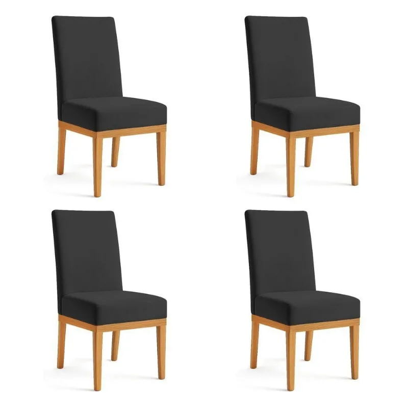 Kit 4 Cadeiras De Jantar Brisa Suede Base De Madeira - Pallazio Cor Preto