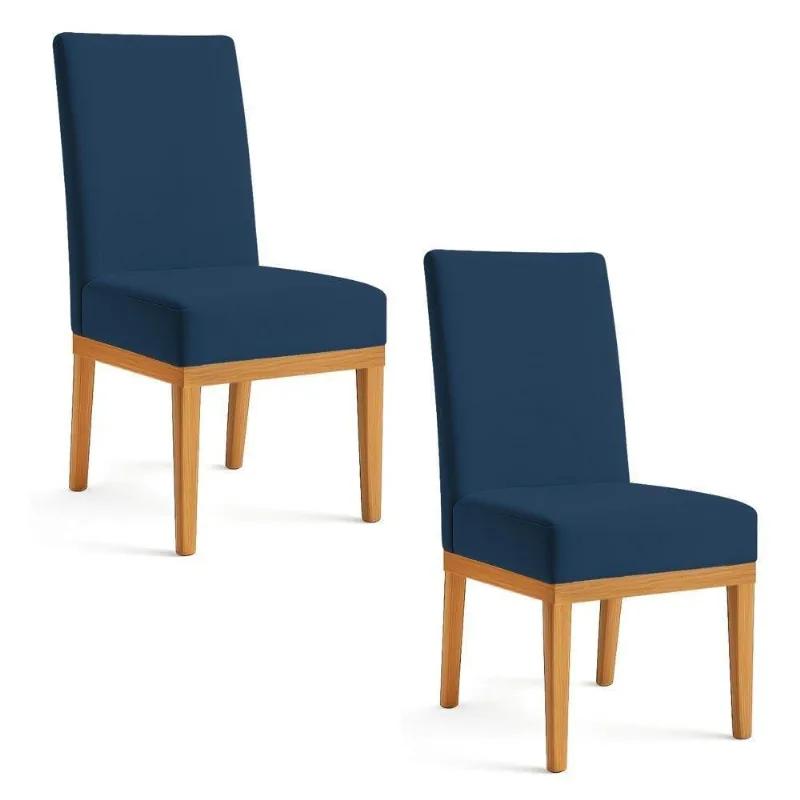 Kit 2 Cadeiras De Jantar Brisa Veludo Base De Madeira - Pallazio Cor Azul Marinho