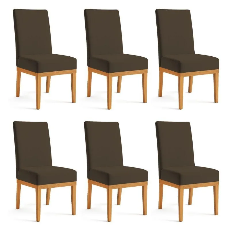 Kit 6 Cadeiras De Jantar Brisa Veludo Base De Madeira - Pallazio Cor Marrom