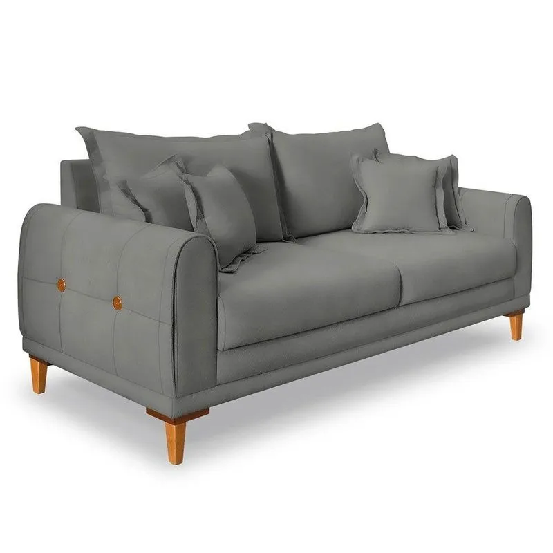 Sofá Living 2 Lugares 1,60m Livia Veludo Grafite Pés De Madeira - Pallazio