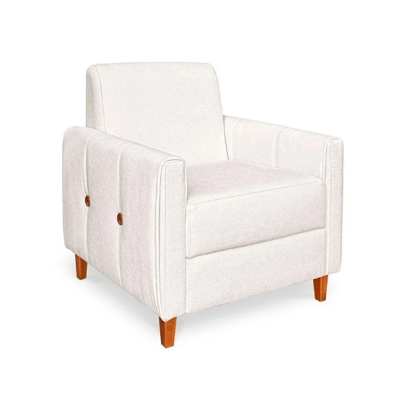 Poltrona Zoe Bouclê Off White Pés De Madeira - Pallazio