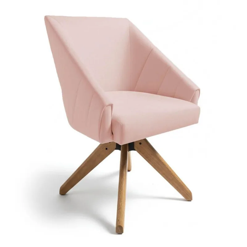 Poltrona Giratória Alana Suede Rosa Bebê Base De Madeira - Pallazio