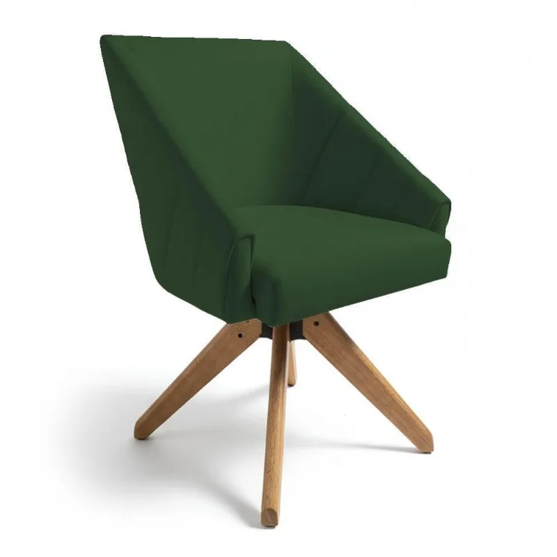 Poltrona Giratória Alana Suede Verde Base De Madeira - Pallazio