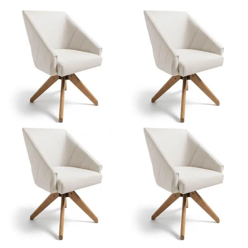 Kit 4 Poltronas Giratórias Alana Veludo Base De Madeira - Pallazio Cor Bege