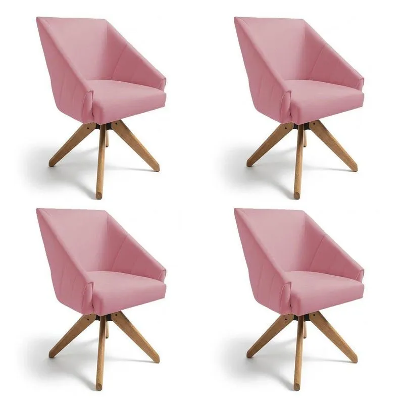 Kit 4 Poltronas Giratórias Alana Veludo Base De Madeira - Pallazio Cor Rosê
