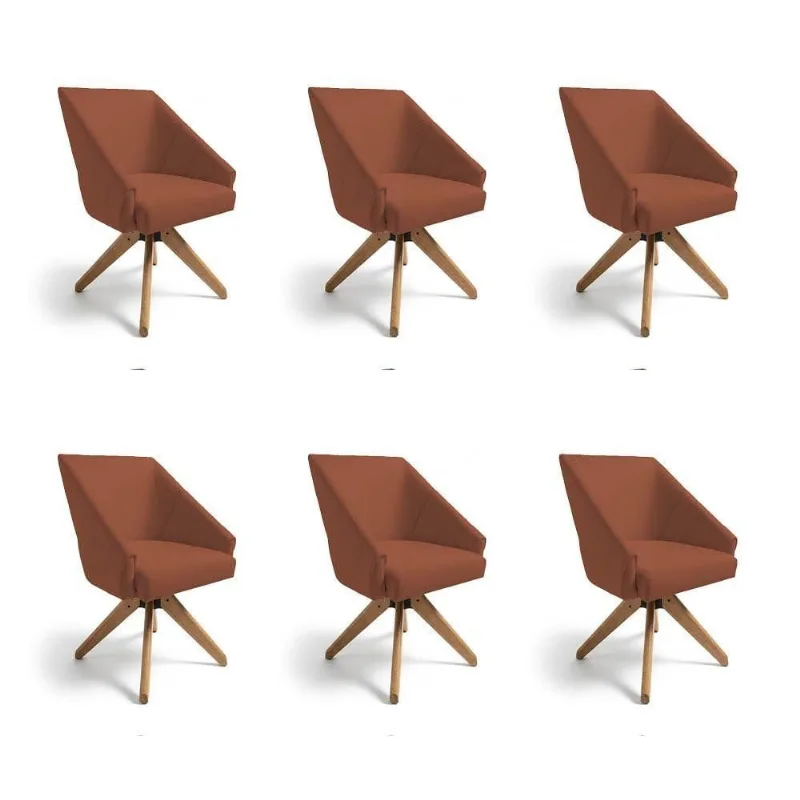Kit 6 Poltronas Giratórias Alana Veludo Terracota Base De Madeira - Pallazio