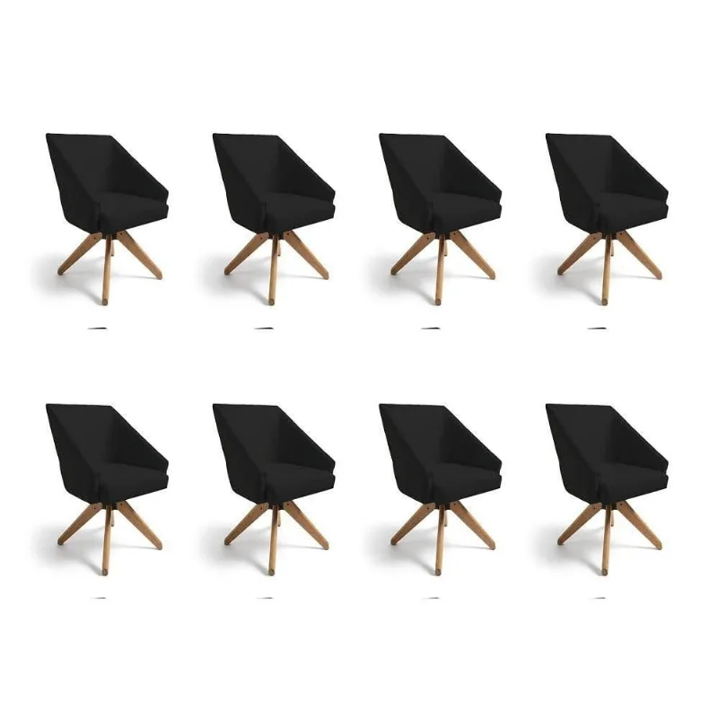 Kit 8 Poltronas Giratórias Alana Veludo Base De Madeira - Pallazio Cor Preto