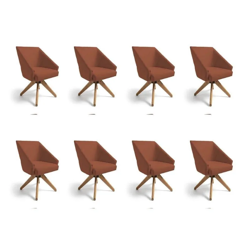 Kit 8 Poltronas Giratórias Alana Veludo Base De Madeira - Pallazio Cor Terracota