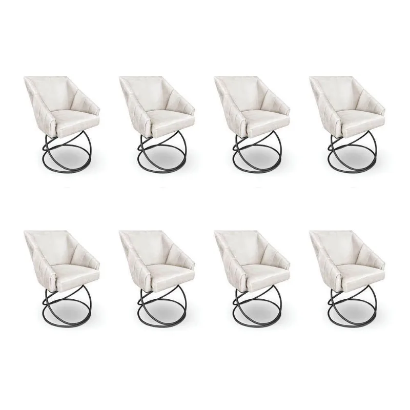 Kit 8 Poltronas Luxo Alana Veludo Base Luxo Preto - Pallazio Cor Bege
