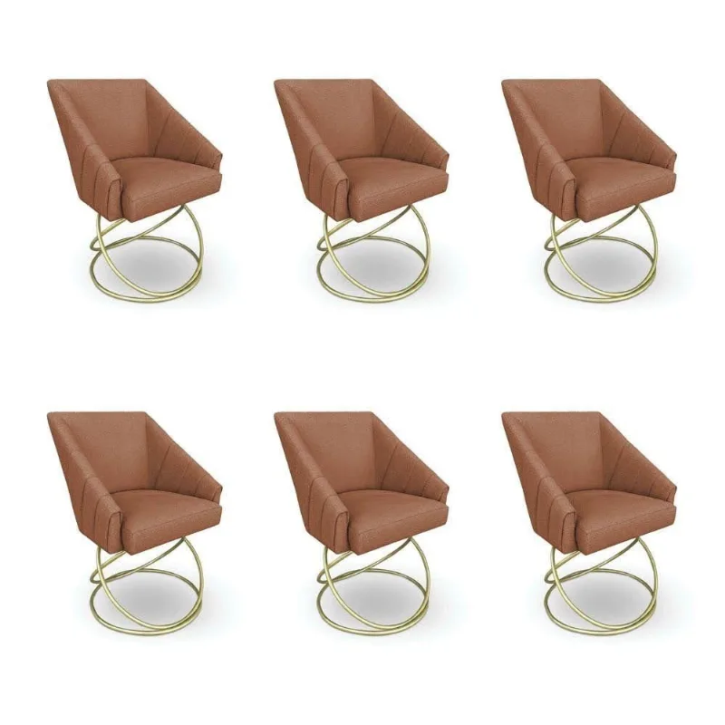 Kit 6 Poltronas Luxo Alana Bouclê Terracota Base Luxo Dourado - Pallazio