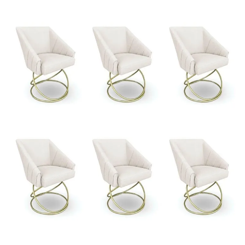 Kit 6 Poltronas Luxo Alana Bouclê Base Luxo Dourado - Pallazio Cor Bege