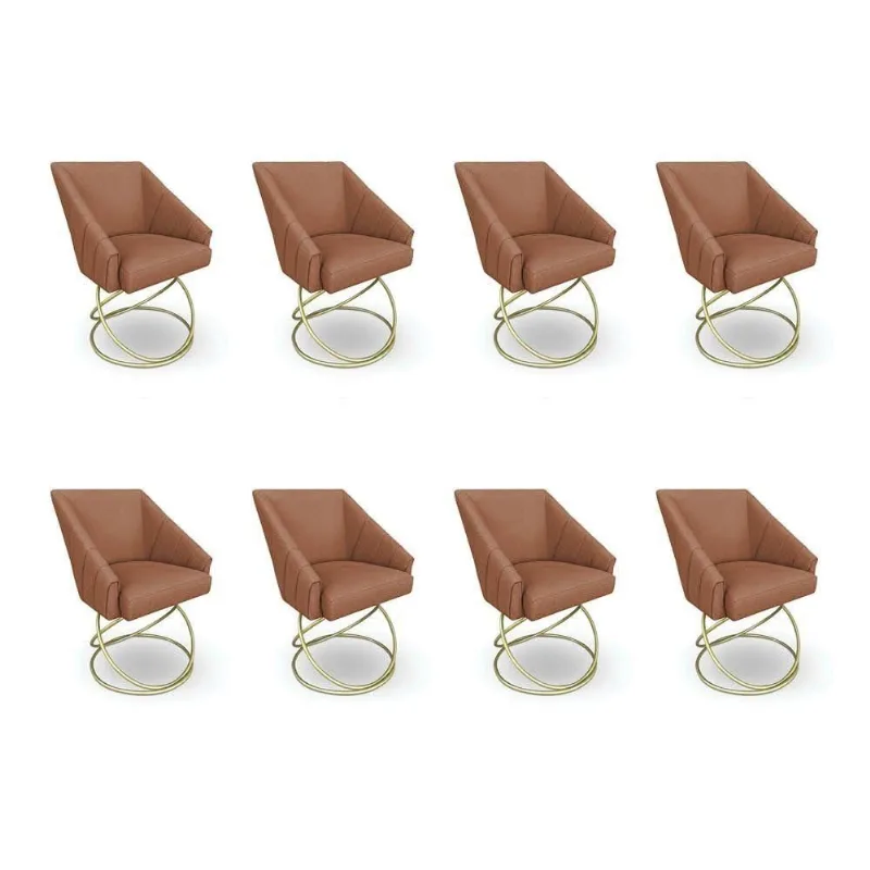 Kit 8 Poltronas Luxo Alana Bouclê Base Luxo Dourado - Pallazio Cor Terracota