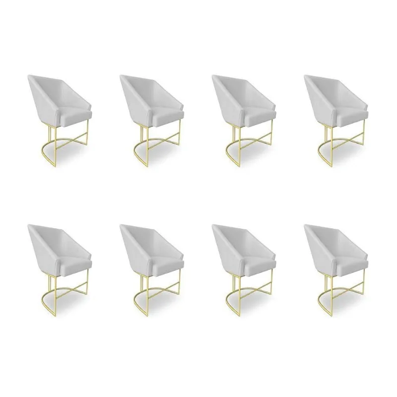 Kit 8 Poltronas Luxo Alana Bouclê Base Ferro Dourado - Pallazio Cor Cinza