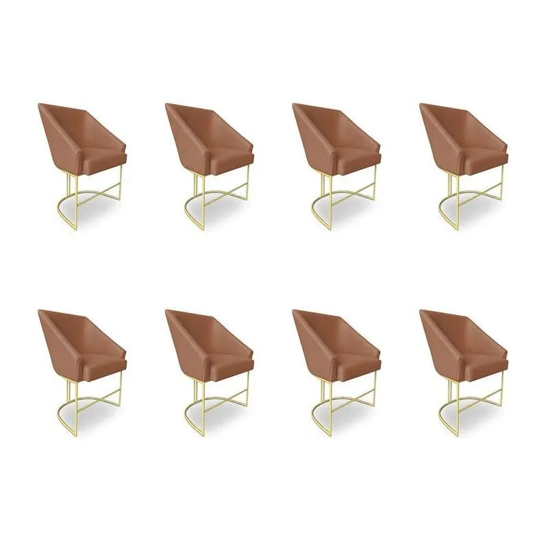 Kit 8 Poltronas Luxo Alana Bouclê Base Ferro Dourado - Pallazio Cor Terracota
