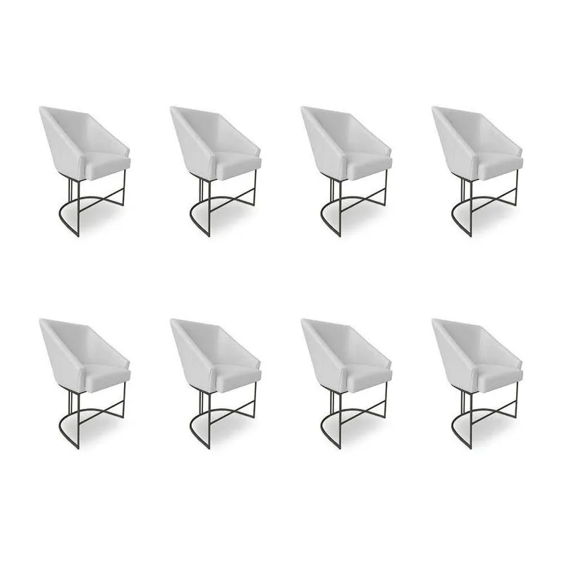 Kit 8 Poltronas Luxo Alana Bouclê Base Ferro Preto - Pallazio Cor Cinza